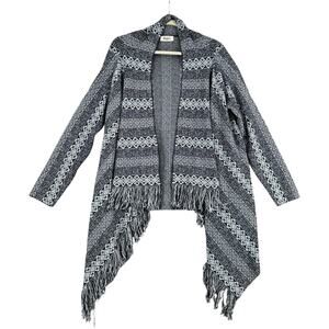 Military Hippie One Size Geometric Pattern Fringe Detailing Open Front Cardigan